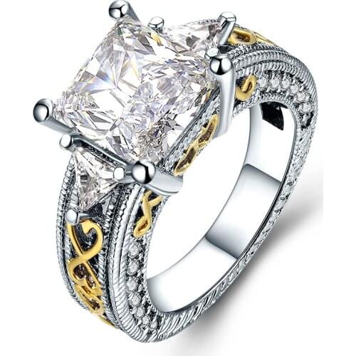 2017 hot sale silver color square white CZ Crystal size 6 7 8 anniversary wedding rings for women gift jewelry