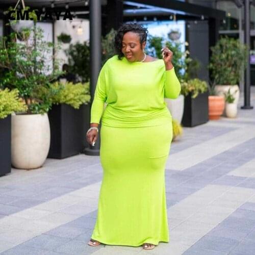 CM.YAYA Women Plus Size Dress Solid Stretchy Skinny Long Dresses Female Fashion Streetwear Casual Vestidos Autumn Outfits 2021