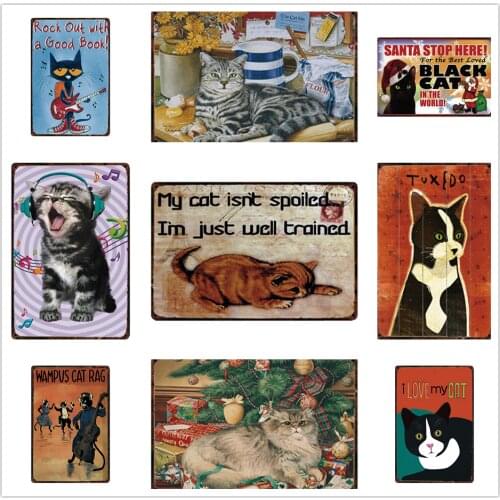 Cats Signs I Love My Cat/Warning/Black Cats Metal Sign Tin Poster Bar Cat Cafe Bookstore Home Decor Wall Art Tin Paintings