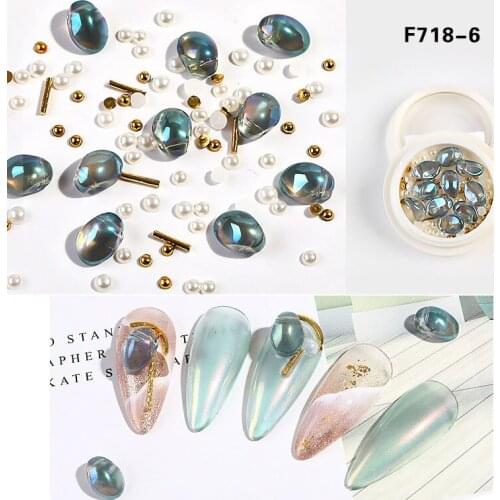 Gold Rainbow Crystal Mixed Shape Metal Steel Ball Opal Stone DIY 3D Crystal Ab Rhinestones Copper Chian for Nail Art Decorations