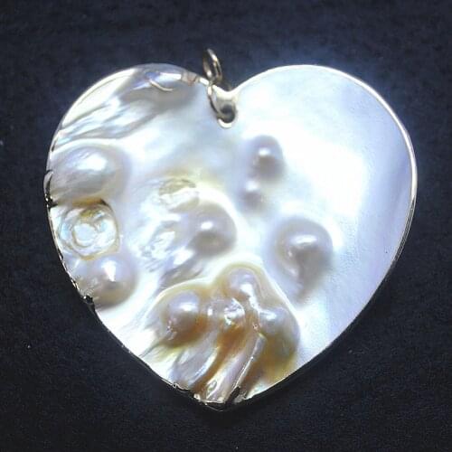 1pc nature oyster shell pendants heart shape 55mm natural shell beads mother of pearl with pearl beads accessories diy beads
