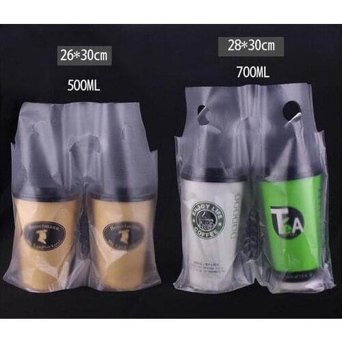 200pcs/lot- Capacity. 500ML-700ML 5 Silk Disposable Plastic Bags 2 Cup Milk Tea Coffee Cup Take-out Packaging Bags