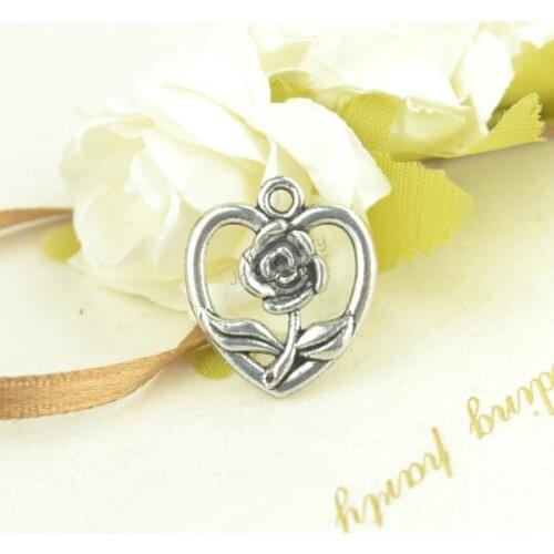 25pcs Zinc alloy Tibetan Silver Plated Heart-shaped flower Charms Pendants for Jewelry Making DIY Handmade Craft 19*16mm 2640