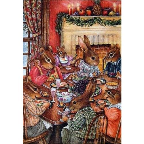 5D DIY Full Round Diamond Painting Bunny Family Candlelight Dinner Cross Stitch 3D Embroidery Rhinestone Mosaic Home Decor Y319