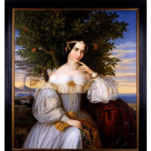 Free shipping classical court figure dame apple tree landscape oil painting canvas prints on canvas wall art decoration picture