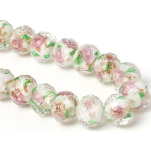 White Pink Murano Transparent Flower Lampwork Crystal Glass Beads Faceted Rondelle Spacer Beads For Jewelry Bracelet Diy Making