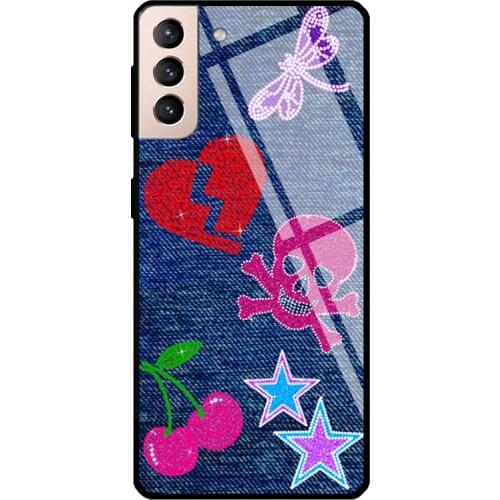 JEWELED JEANS Print Tempered Glass Cover For Samsung Galaxy S21 Ultra S20 FE S8 S9 S10 Plus Note 10 20 Case