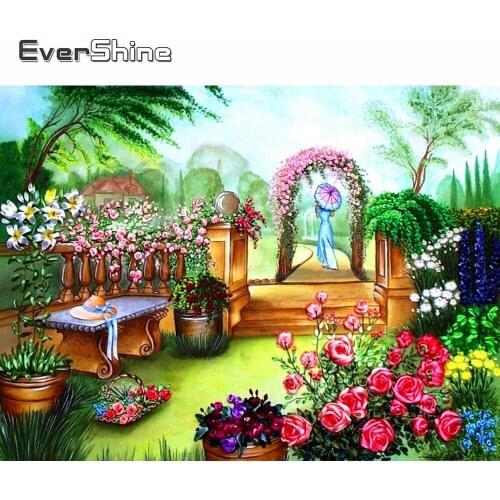 Evershine Diamond Beaded Painting Handwork Diamond Mosaic Garden Diamond Crystal Embroidery Scenery Full Round Drill Wall Decor