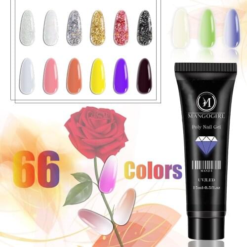 Mangogirl nail polish 15ml long lasting extension poly uv nail polish gel nail art quick construction nail tool 66 color nails