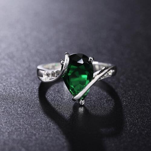 Beautiful 925 silver green crystal Water droplets Rings For women size 7 8 Fashion Christmas Gifts engagement wedding Jewelry
