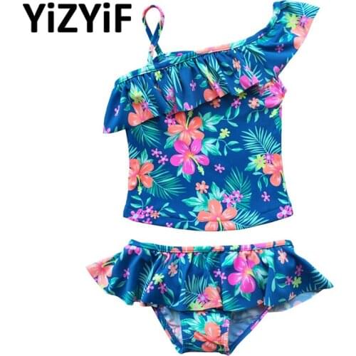 Girls Tankini Swimsuit Blue Floral Print Swimwear two-piece bikini 2019 bathing suit girls swimwear swimming suit swimsuit girls