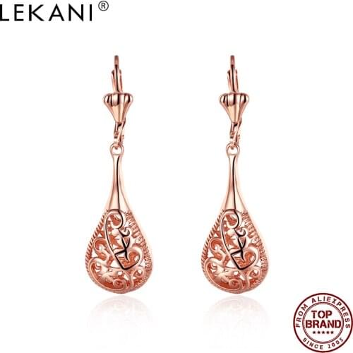 LEKANI Water Drop Hollow Out Drop Earrings For Women Rose Gold Luxurious Earring Anniversary Fashion Exquisite Jewelry Recommend