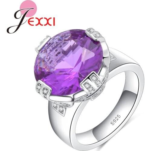 Hot Sale Classic Purple Cubic Zirconia Wedding Ring For Female 925 Sterling Silver Finger Rings Bijoux Party Full Size