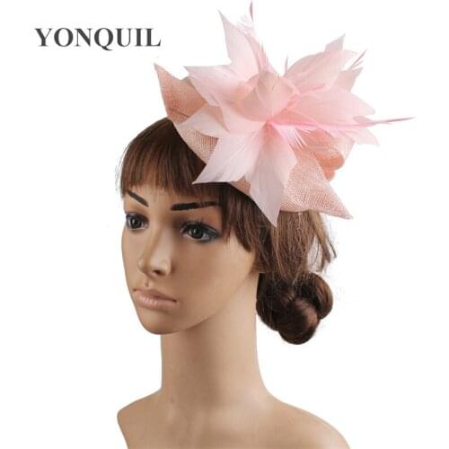 Marron Fancy Feathers Women Fascinators Millinery Hats High Quality 4-Layer Sinamay Chapeau Caps Headbands Lady Wedding Headwear