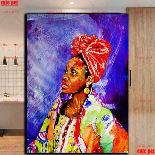 5D Full Round Drill Diy Black headscarf women Diamond Painting Cross Stitch Kits 3D Diamond Mosaic Embroidery Mosaic Home Decor