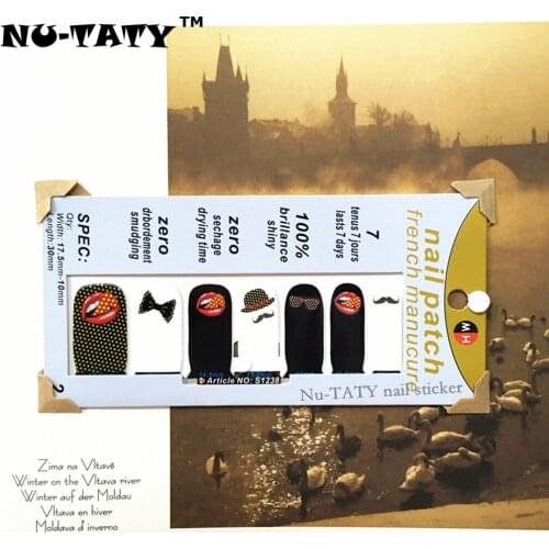 Nu-TATY black & White Glasses bow lips Nail Arts Nail Sticker Waterproof Nail Decal Sticker Gel Polish French Manicure Patch