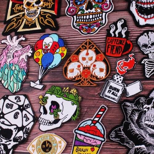 Joker Punk Patches On Clothes Iron On Patches For Clothing Biker Skull Embroidered Patches Badges Jacket Coat Fabric Accessories