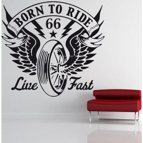 Born Ride Motorbike Wall Sticker live fast 66 Quotations Decals Garage Motorcycle Tire shop Home Decor Removable Murals DG606