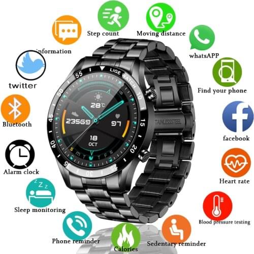 LIGE New Smart Bluetooth Call Watch Mens Sports Smart Watches Heart Rate Blood Pressure Multifunction Luxury Smart Watch For Men