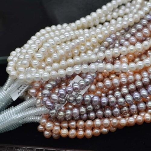 AA+++ wholesale 6 strand 8*9mm near oval freshwater pearl strand
