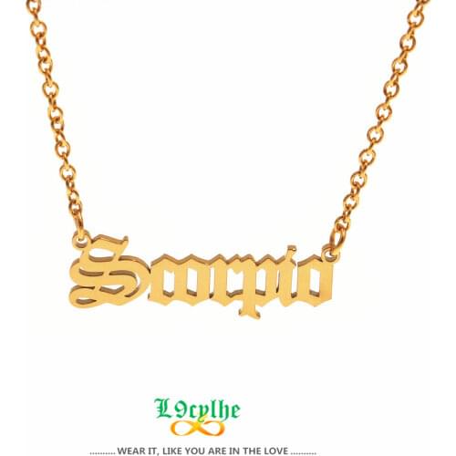 Old English Letter 12 Zodiac Pendant Necklaces Angel Constellation Necklace Gold Silver Color Chain Choker Hip Hop Jewelry Gift