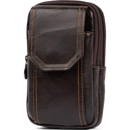 Genuine Leather waist bag mens mobile phone bag wearing belt outdoor sport one shoulder small bag doing business crossbody bags