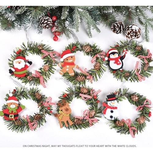 Handmade Wreath Navidad Home Decorations Christmas Ornaments Tree DIY Floral Cartoon Character Wreath Pendant Christmas Decor