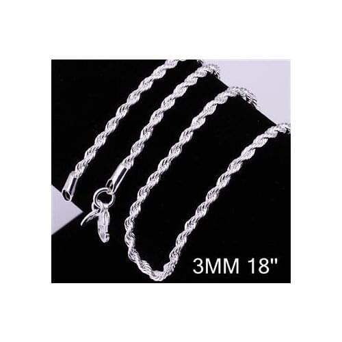 S925 Sterling Silver color Jewelry Fashion jewelry 3mm 18 Inch Flash twisted rope necklace CC014