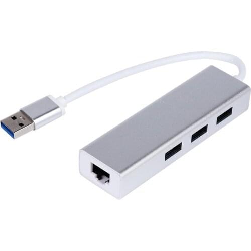 Aluminum alloy 3 Ports USB 3.0 Ethernet Lan RJ45 Network Adapter Hub to 100Mbps gigabit Ethernet Wired Network Adapter for PC FS