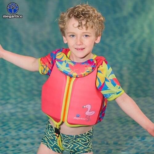 Megartico Life Jacket Kids Swim Class Swim Vest Cute Flamingo Print Orange Child Swimming Trainer Vest For 2-6 Years Old