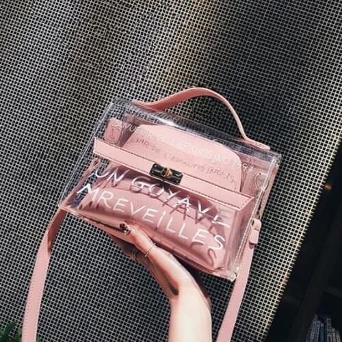 NEW Fashion Clear Women Handbag PVC Tote Shoulder Composite Bag Letter Printing Girls Crossbody bag