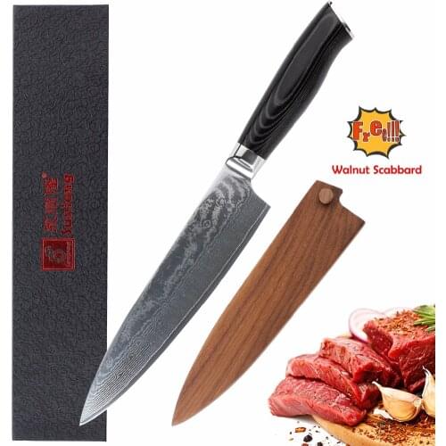 Sunlong Chefs Knife 8 inch Japanese Damascus steel kitchen knife Meat cleaver Mikata Handle With Wood Sheath