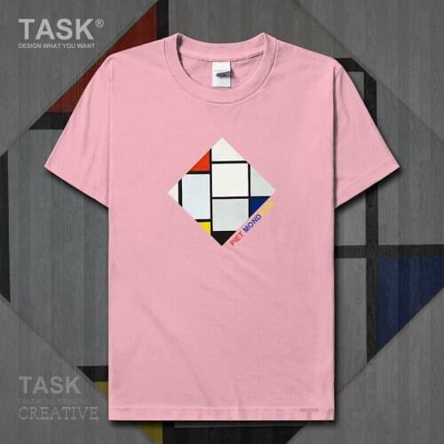World famous painting series t-shirt Mondrian New Art Painting Red White Blue Short sleeve clothes cotton summer Streetwear tops