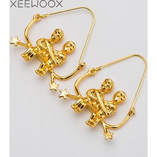 XEEWOOX 2019 New Simple Fashion Gold Color Zodiac Gemini Earrings For Women Fashion Big Hollow Drop Earrings Jewelry