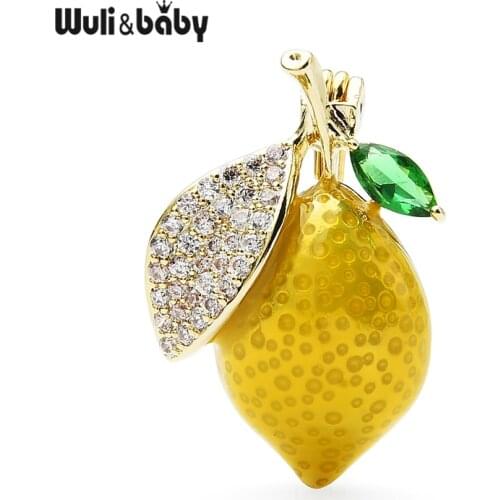 Wuli&baby Enamel Lemon Brooches Women Rhinestone Lemon Party Casual Office Brooch Pins Gifts Big Size