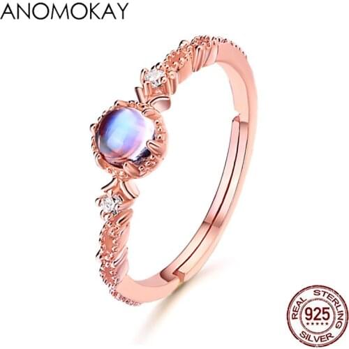 Luxury Fluorescence Crystal Rose Gold Color Rings for Women Lover Mom Jewelry Gift Sterling 925 Silver Rings Set with White CZ