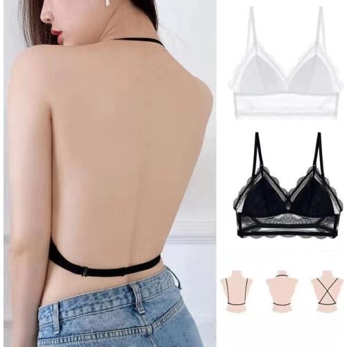 Floral Lace Bras For Women Backless Underwear Sexy Lingerie Low Back Bralette Non-wired Sexy Thin Female Brassiere Underwear