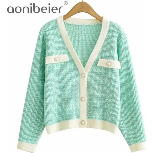 Aonibeier 2021 Za Woman Casual Traf Autumn Contrast Tipping Texture Knit Cardigan Ornate Buttons Drop Shoulder Loose Sweaters