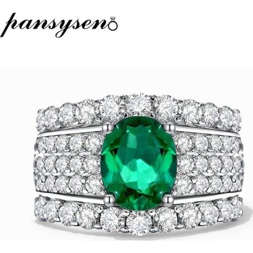 PANSYSEN Brand Fine Jewelry Oval Cut 7*9MM Emerald Ring for Women Solid Silver 925 Jewelry Diamond Rings Wedding Gifts Wholesale