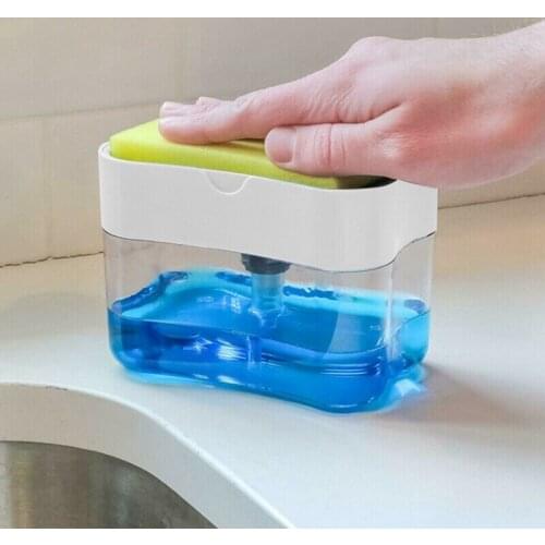 1PC Kitchen Soap Dispenser With Sponge Box Sponge Washer Plastic Dishwashing Liquid Detergent 2 In 1 Push-type Soap Dispenser