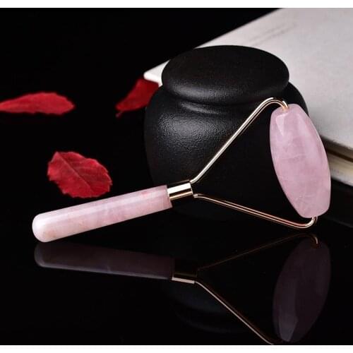 1PC Pink crystal healing stone idler wheel face slimming massage roller face slimming massager natural rose quartz neck massage