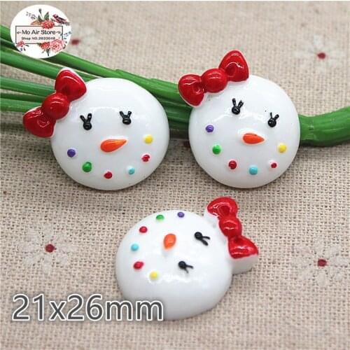 10pcs Christmas snowman with bow Resin flatback Cabochon Art Supply Decoration Charm Craft DIY hair bow center craft