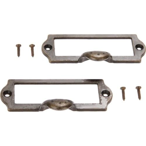 2Pcs Antique Bronze Furniture Handle Zinc Alloy Label Pull Frame Handle File Name Card Holder For Cabinet Drawer Box Bin 87x45mm