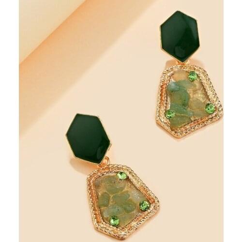 2021 Wholesale Retro Irregular Geometric Crushed Stone Oil Drop Earrings Net Red Creative Geometric Stud Earrings