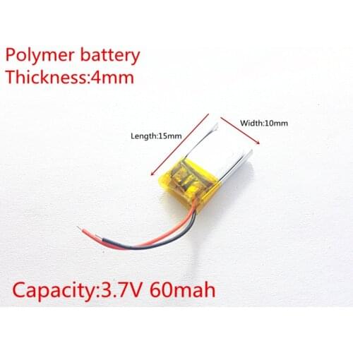 3.7V 60mAh 401015 Lithium Polymer Li-Po li ion Rechargeable Battery cells For Mp3 MP4 MP5 GPS PSP mobile bluetooth