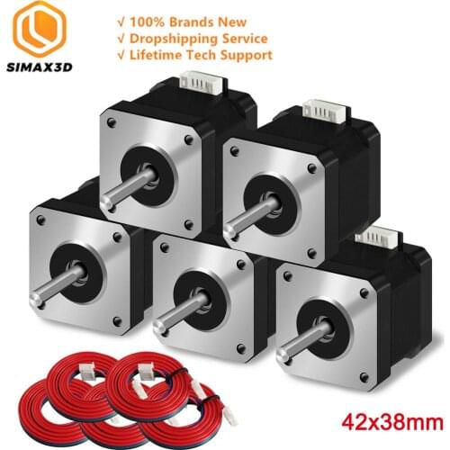 5pcs Silver 4-lead Nema 17 DuPont Stepper Motor 42 Motor 38MM Nema 17 Motor 42BYGH 1.5A 17HS4401 XH2.54 Motor for 3D Printer CNC