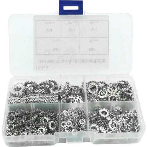 700pcs Lock Washers Galvanized Serrated Tooth Lock Washer Flat Washer Set Fastening Tool - M3/M4/M5/M6/M8