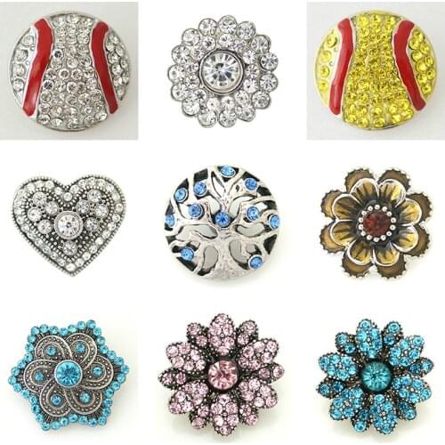 Baseball Rhinestone Flower 20mm Metal snap button jewelry DIY bracelet KD1016