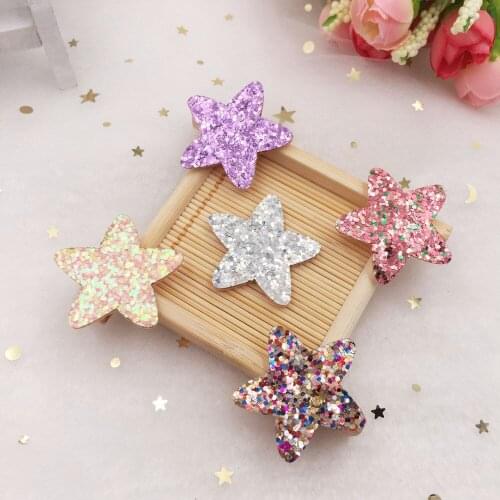 Glitter star Leather Padded Patches Appliques for childrens headwear 20pcs DIY Wedding Accessories Craft Supplies SE13