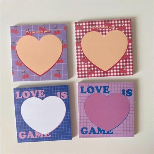 Ins American Retro Cherry Love Grid Memo Pad Pink Kawaii Mini Notepad Office Message Paper Stationery 50 Sheets planner stickers